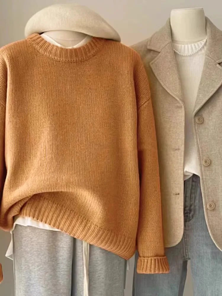 Soft waxy round neck 100 pure cashmere sweater