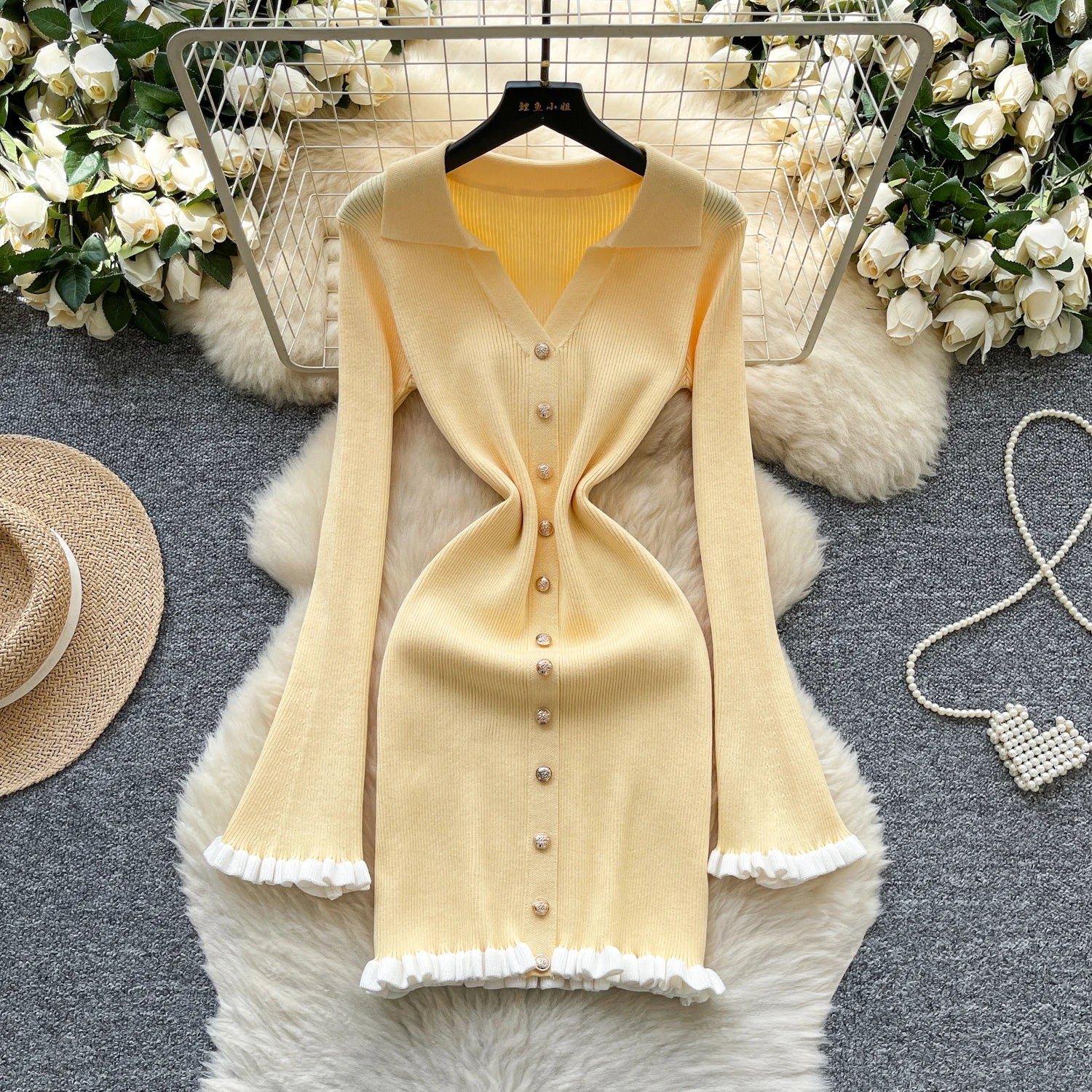 Chic vintage Spliced bodycon long sleeve Knit mini dress