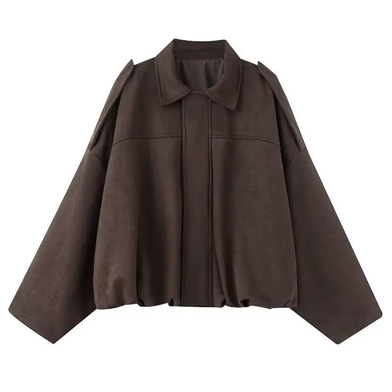 Loose Pilot Faux Suede Long Sleeve Blouse
