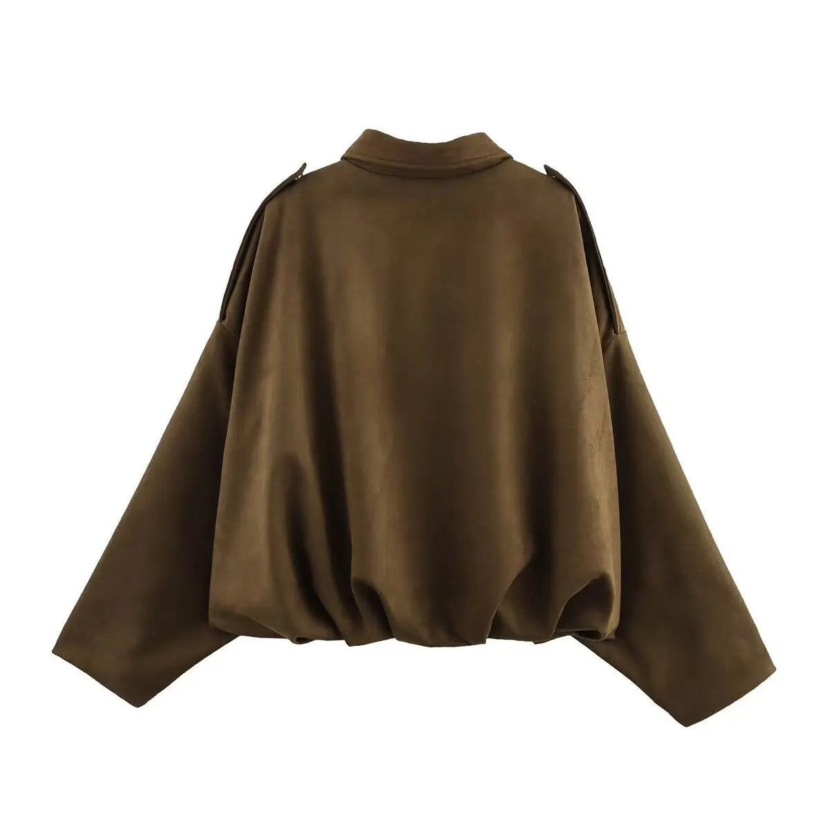 Lapel Suede Long Sleeve Zipper Loose Short Women Coat