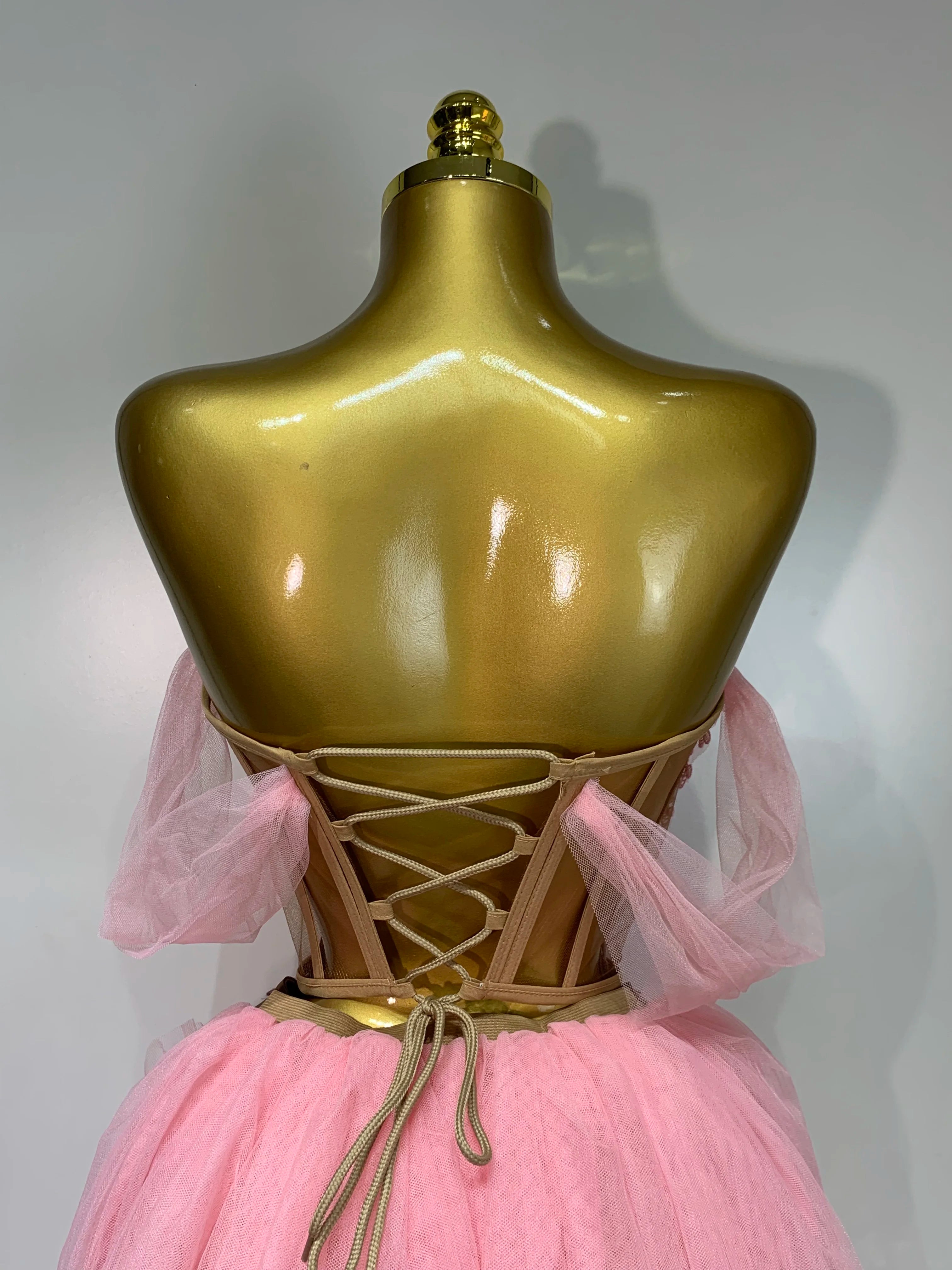 Strapless Mesh Two Pieces Set Prom , Nightclub, Birthday Set