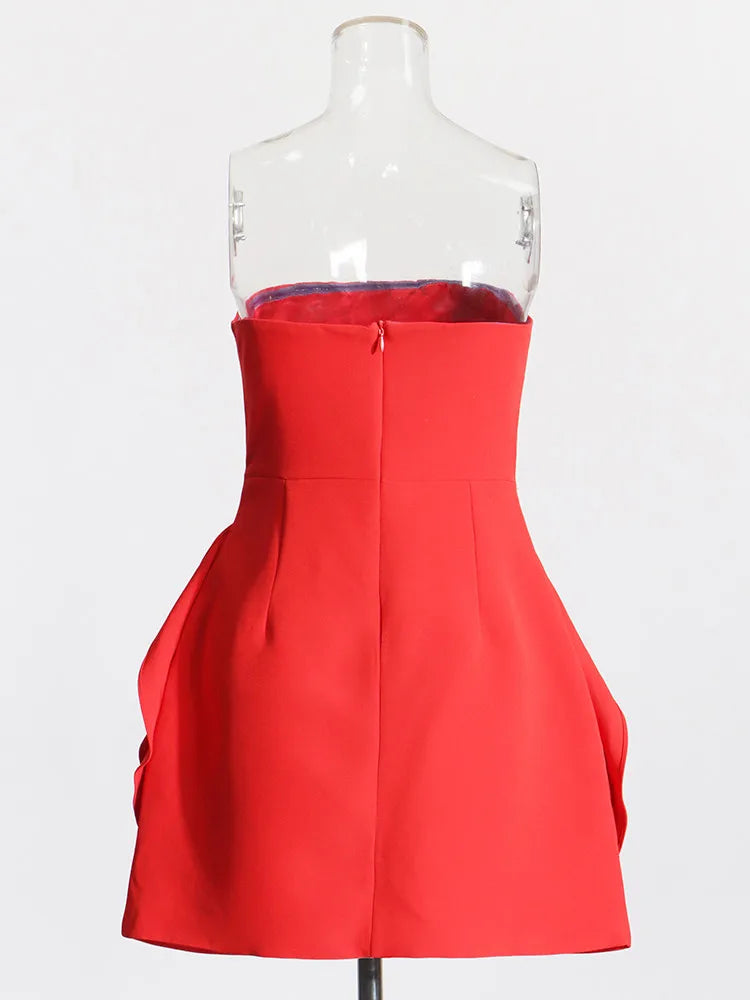 Strapless Sleeveless High Waist  A Line Dress