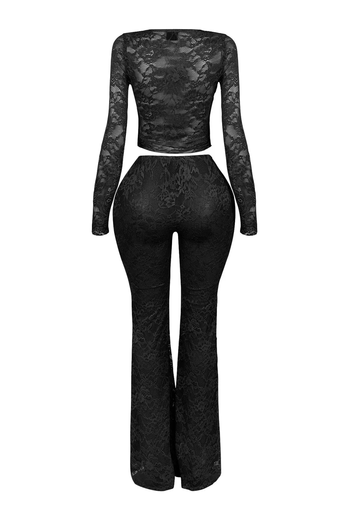 Long Sleeve Lace See Through Shirt + Long Pants Two Piece Sets