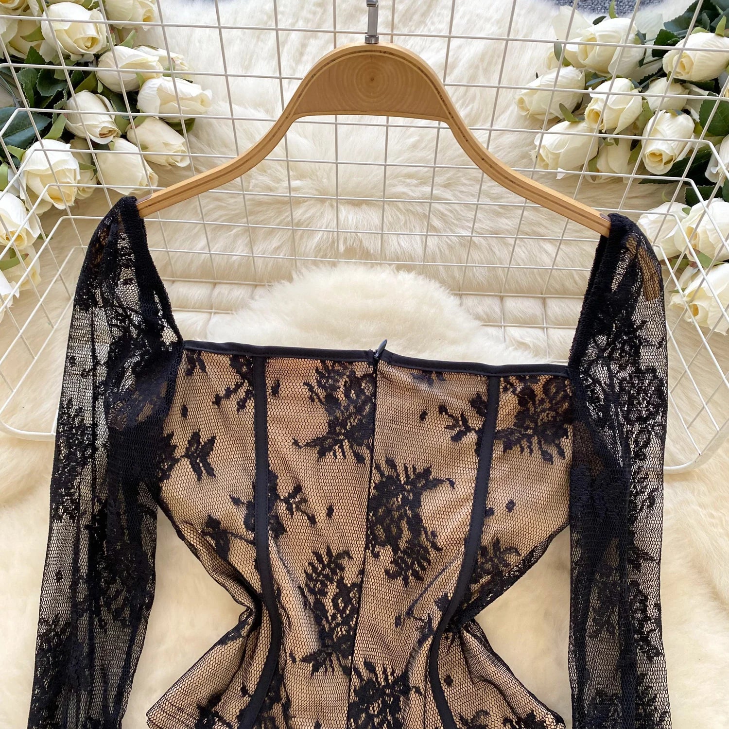 Lace Long Sleeves Sheer Blouse