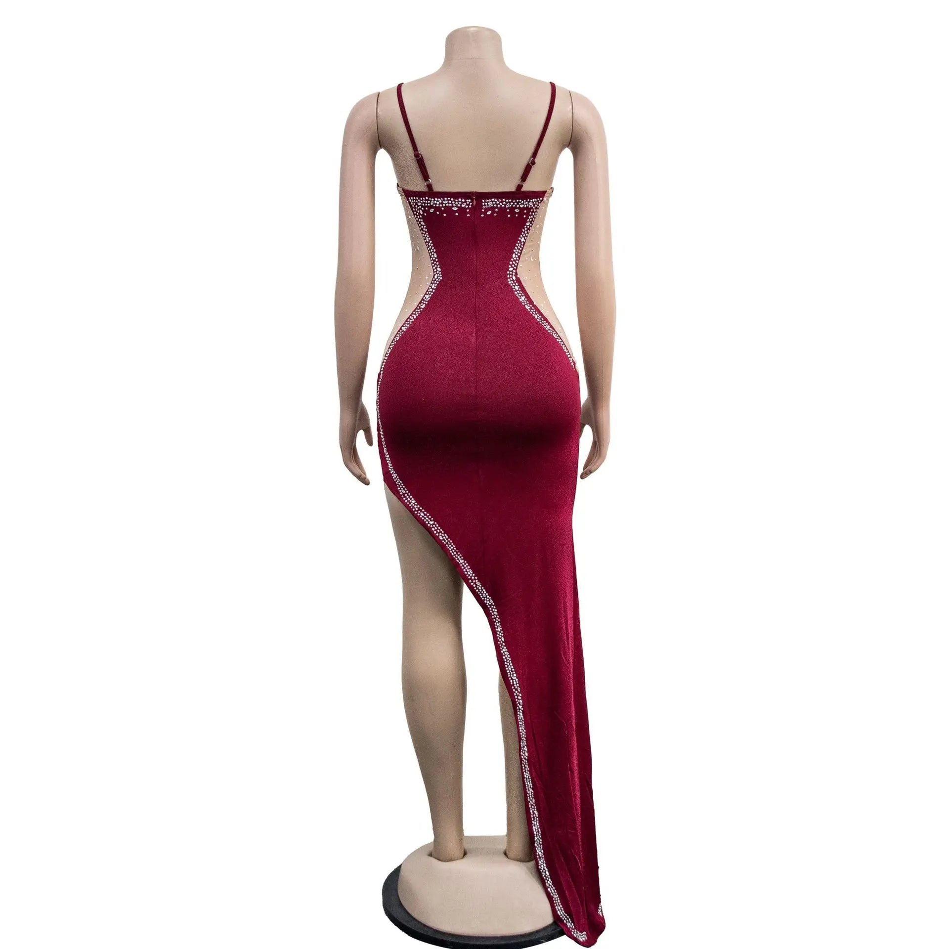 Sheer Mesh Diamonds Maxi Party Dress