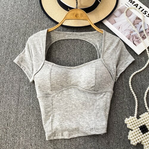 Chic T Shirt Hollow Out Casual Tops