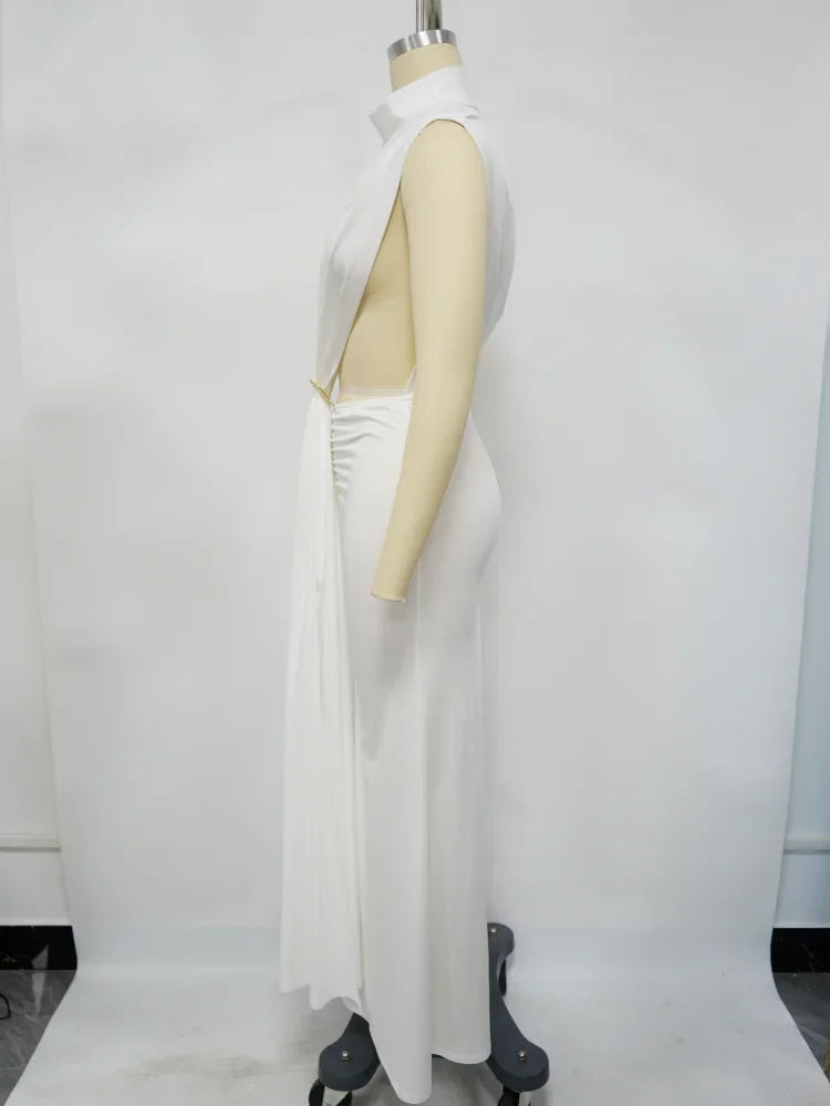 O-neck High Split Ruched Stacked Bodycon Midi Maxi Dress