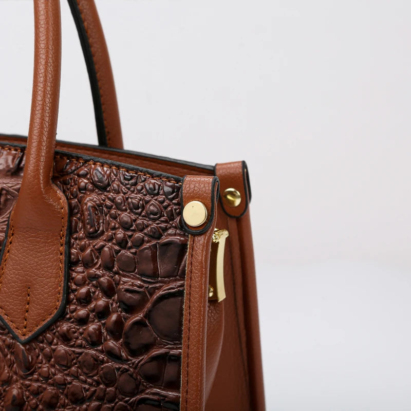 Large Top-Handle Vintage Crocodile Shoulder Bag