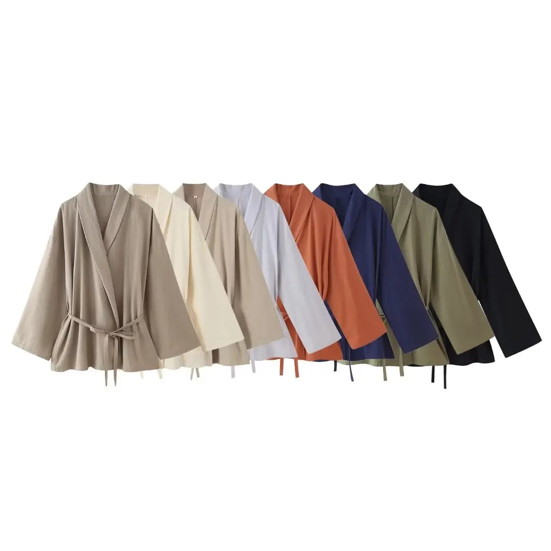 Long-sleeved Lapel Lace-up Kimono Jacket