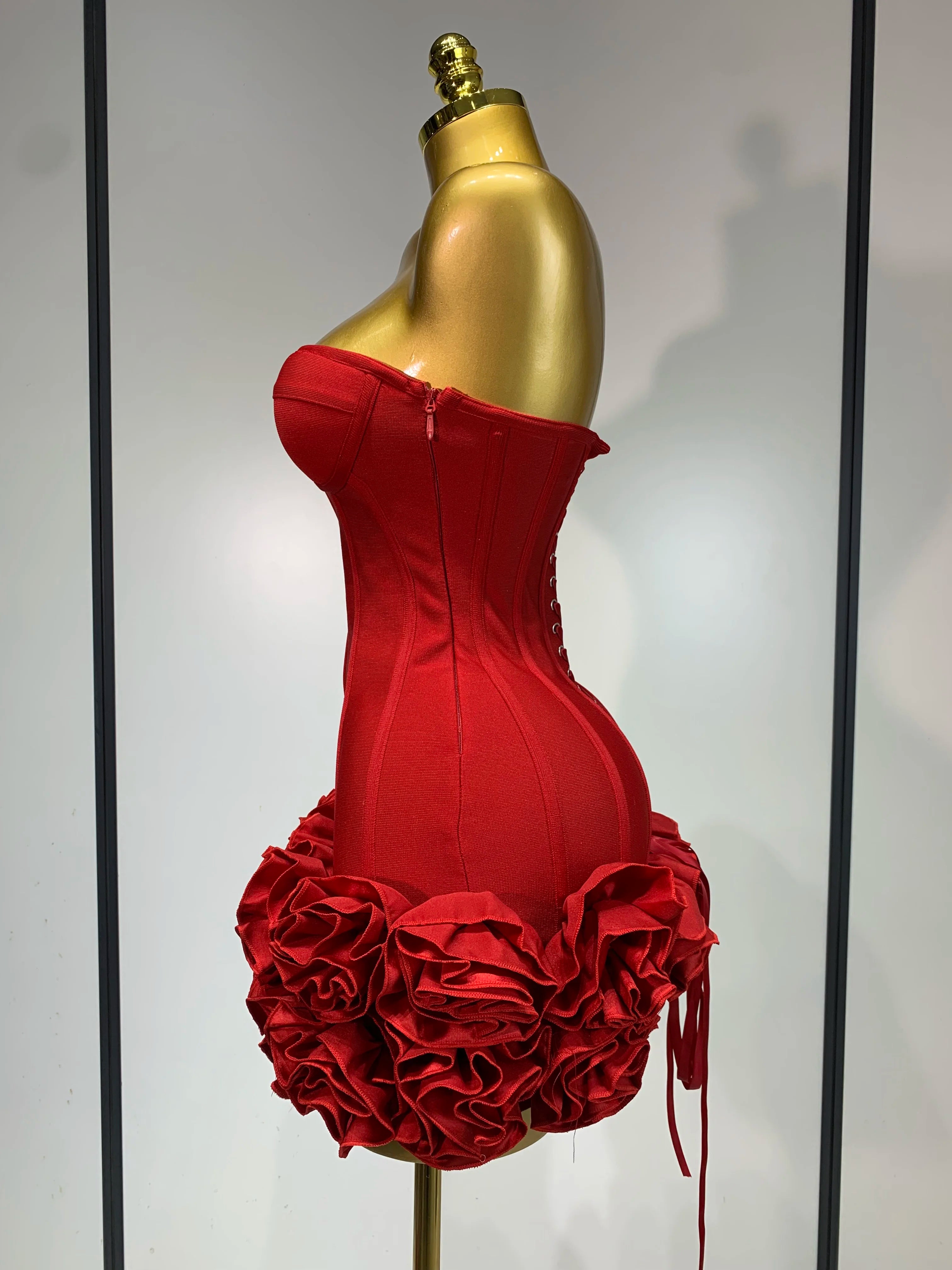 Strapless Bodycon Flowers Mini Bandage Dress