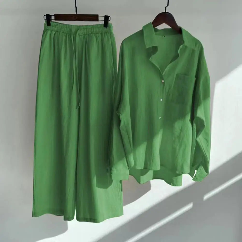 Retro Cotton And Linen Shirt High Waist Pants Slacks Suit Loose Blouse Trousers Suit