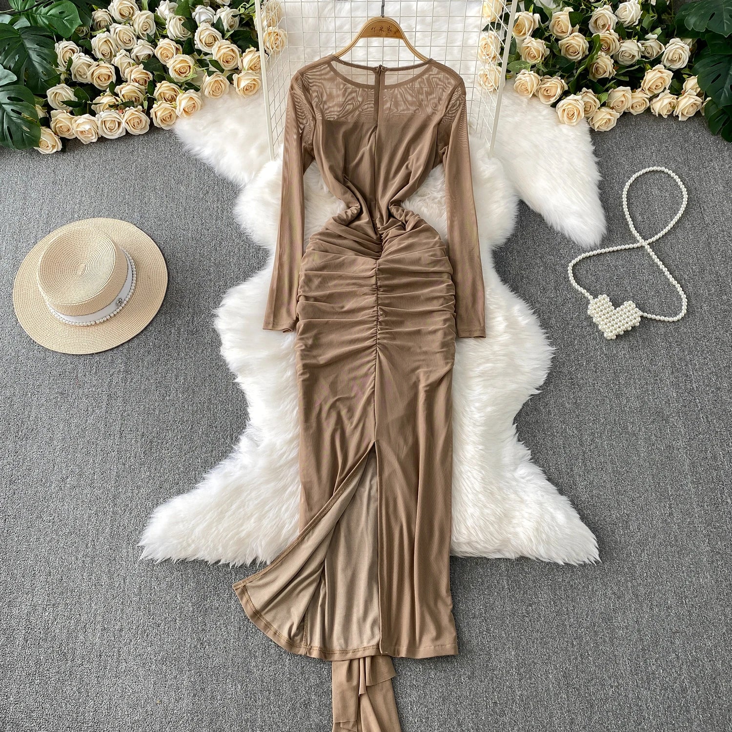 Elegant chic Spliced pleated Vintage Dress