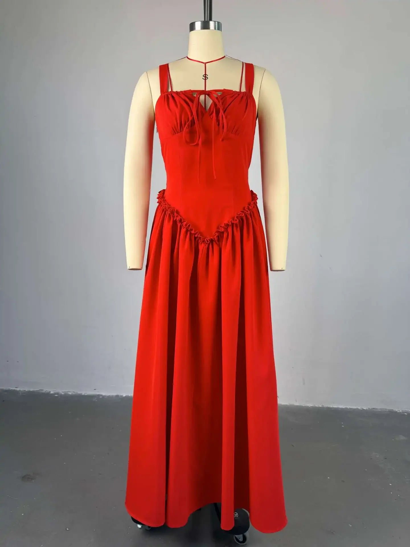 A Line V Neck Sleeveless Lace Up High Waist Slim Fit Dress