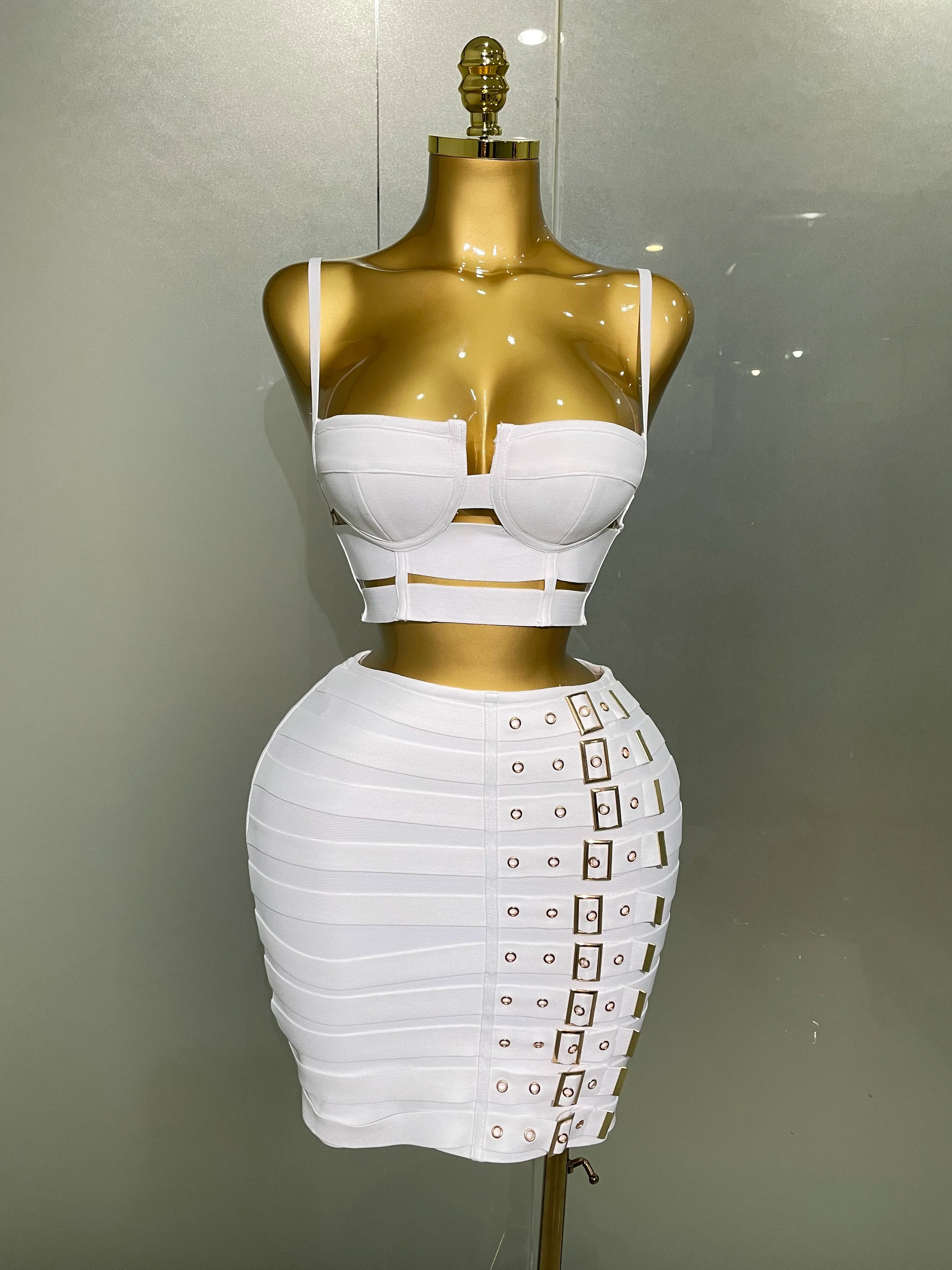 High Quality Bandage Tops Pencil Skirts Two Piece Set