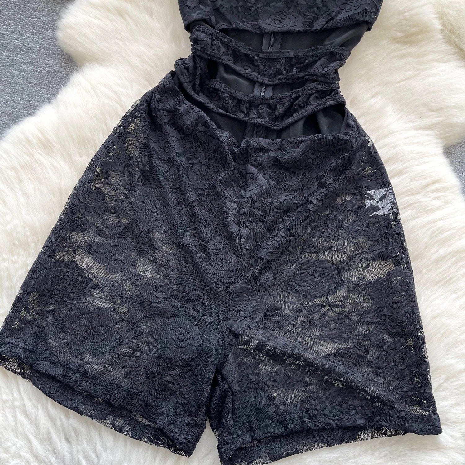 Sleeveless Sheer Hollow Out Bodycon Rompers Lace Playsuits