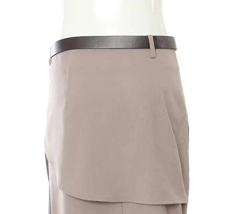 French Niche Asymmetrical High Waist Spliced Belt Solid Slim Skirt