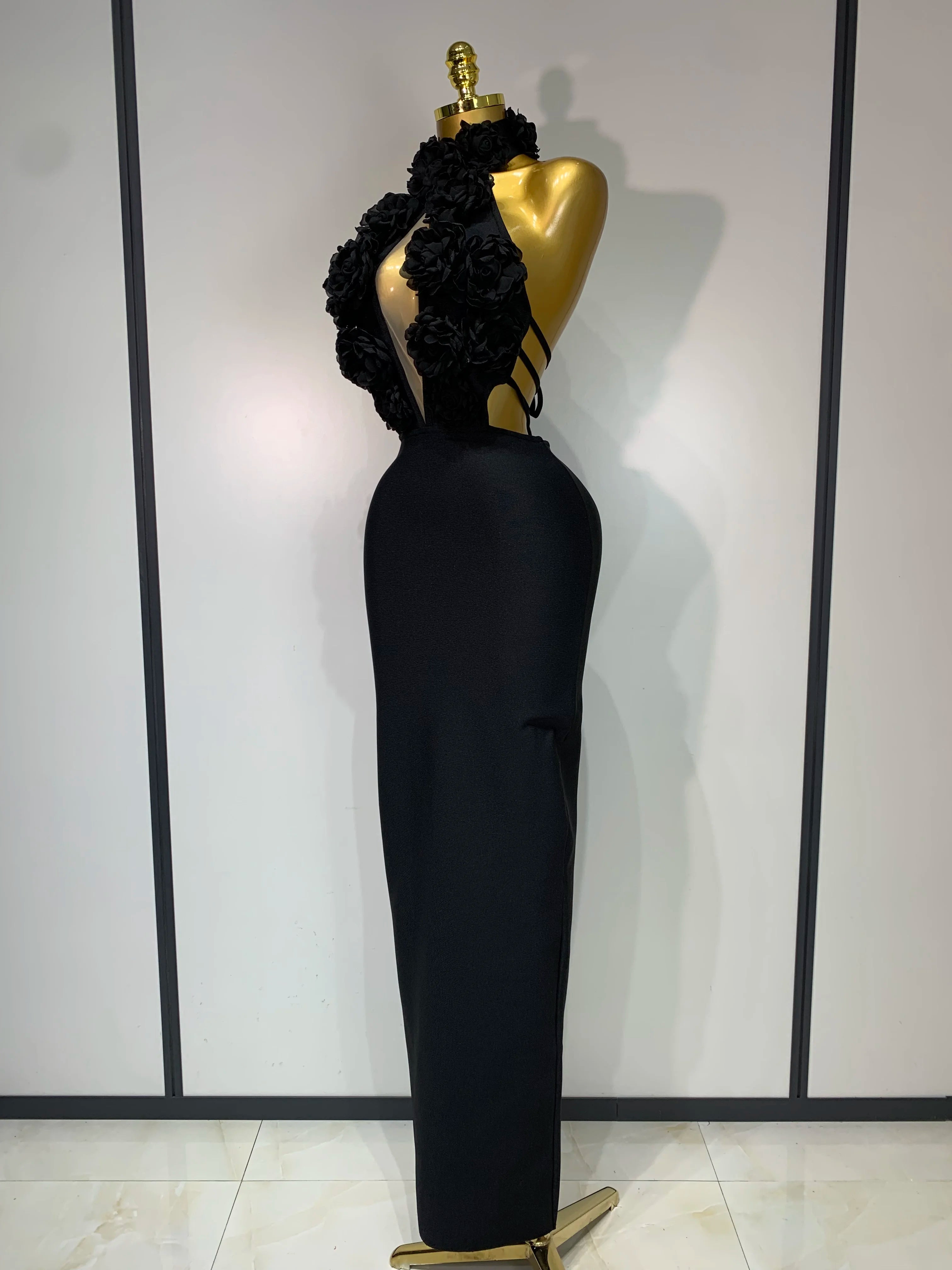 Halter Hollow Out Flowers Bodycon Bandage Luxury Dress