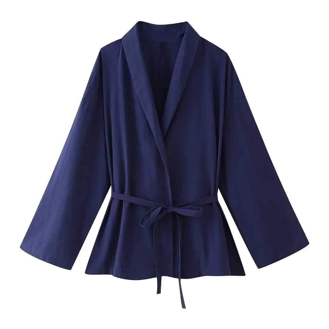 Long-sleeved Lapel Lace-up Kimono Jacket