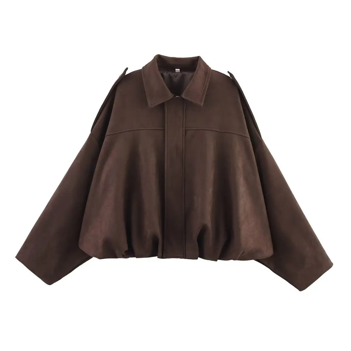 Lapel Suede Long Sleeve Zipper Loose Short Women Coat