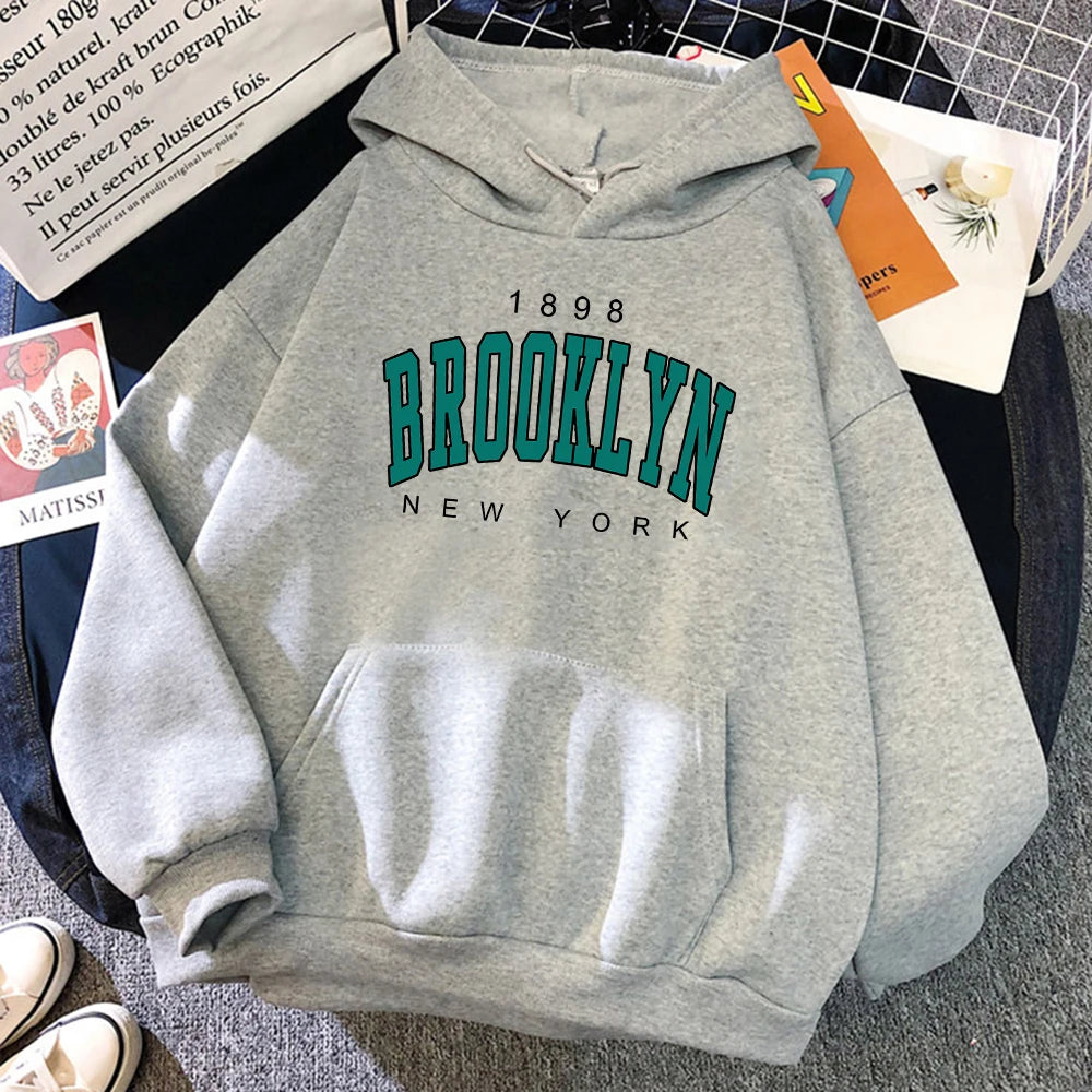 1898 Brooklyn New York Printed Women Hoodies Fashion Fleece Pullover Sweatshirts