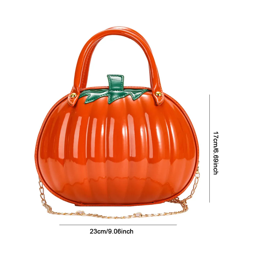 Pumpkin Shaped Sling Satchel Halloween Chain Candy PU Leather Crossbody Bag