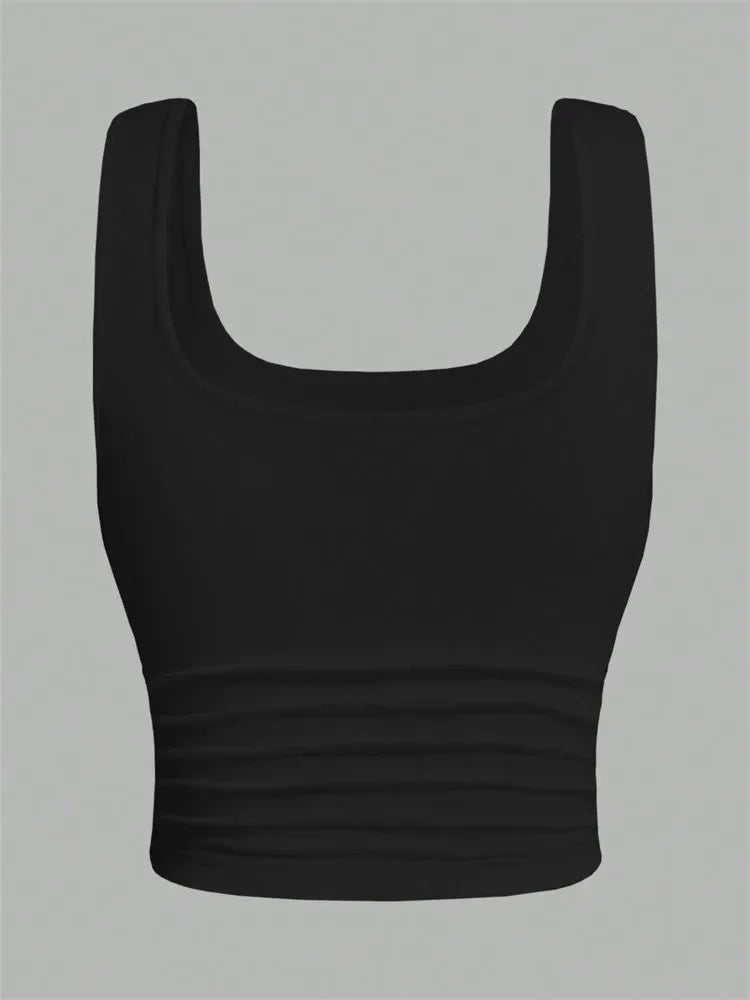 Ruched U-neck Solid Basic Sleeveless Tank Crop Top