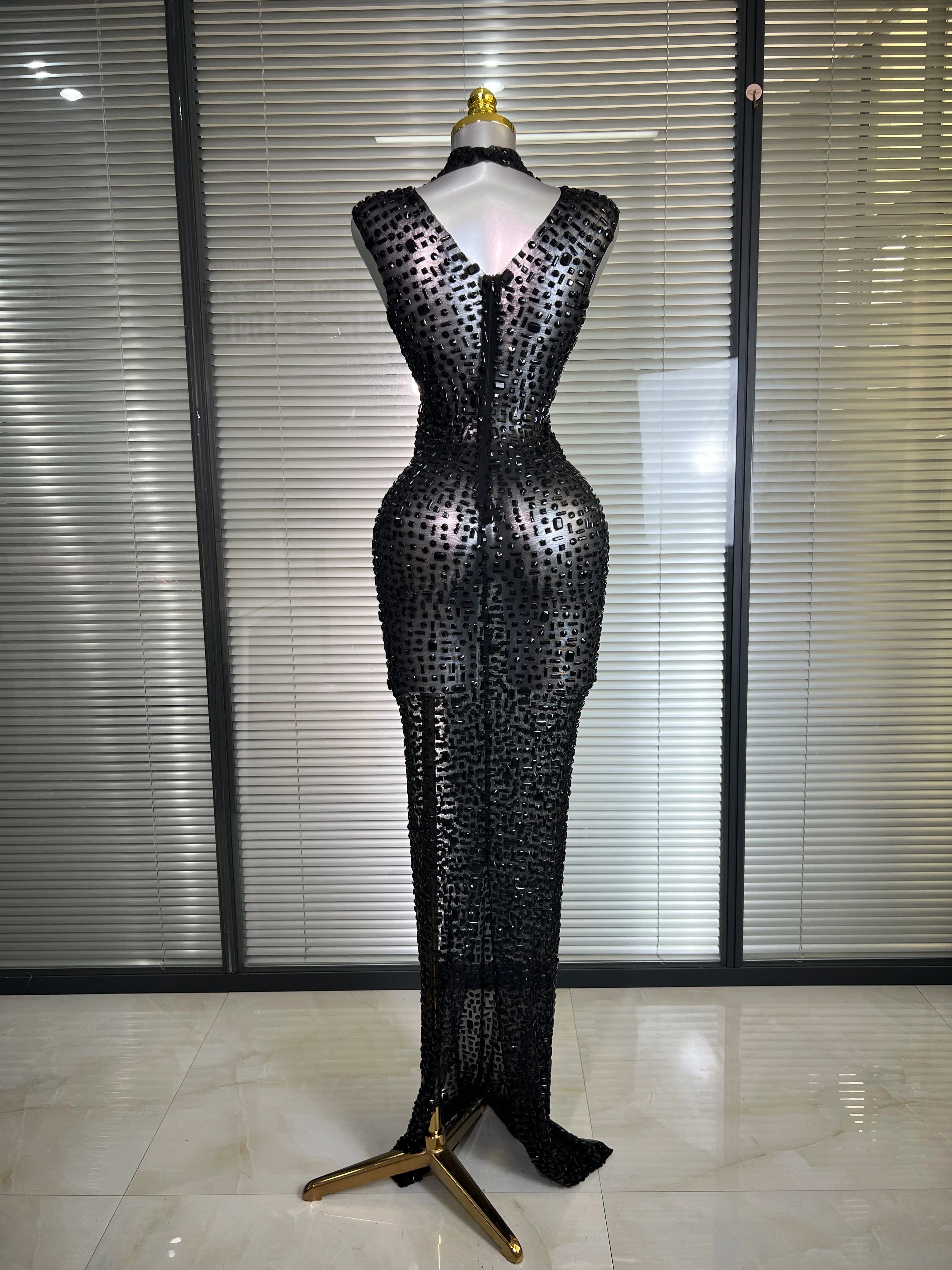 Crystal Diamonds Maxi See Through Dress