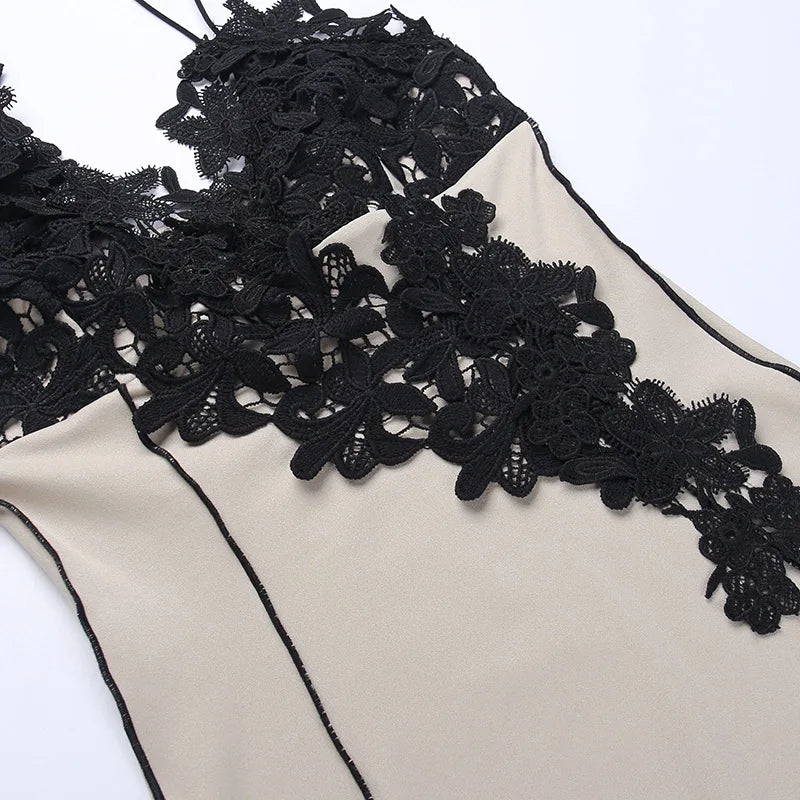 Lace Embellished Asymmetric Slit Midi Dress