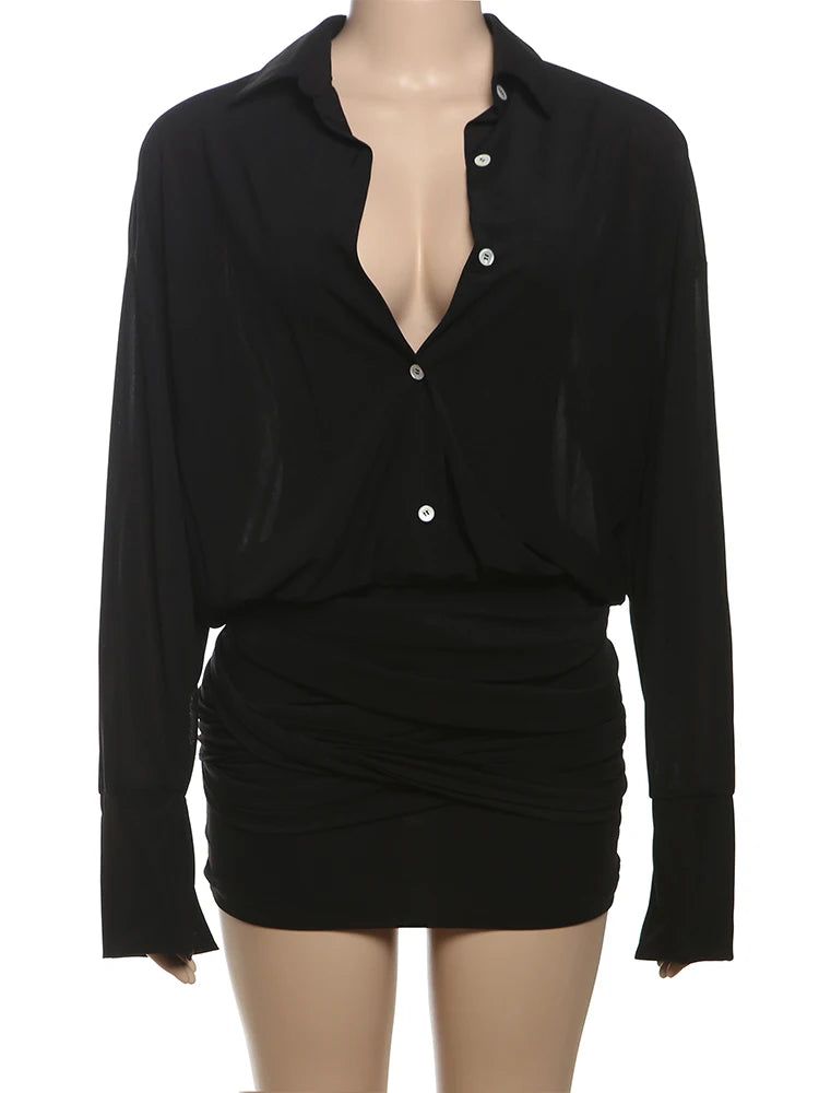 See Through Patchwork Single-Breasted Cross Bandage Tassel Bodycon Dress