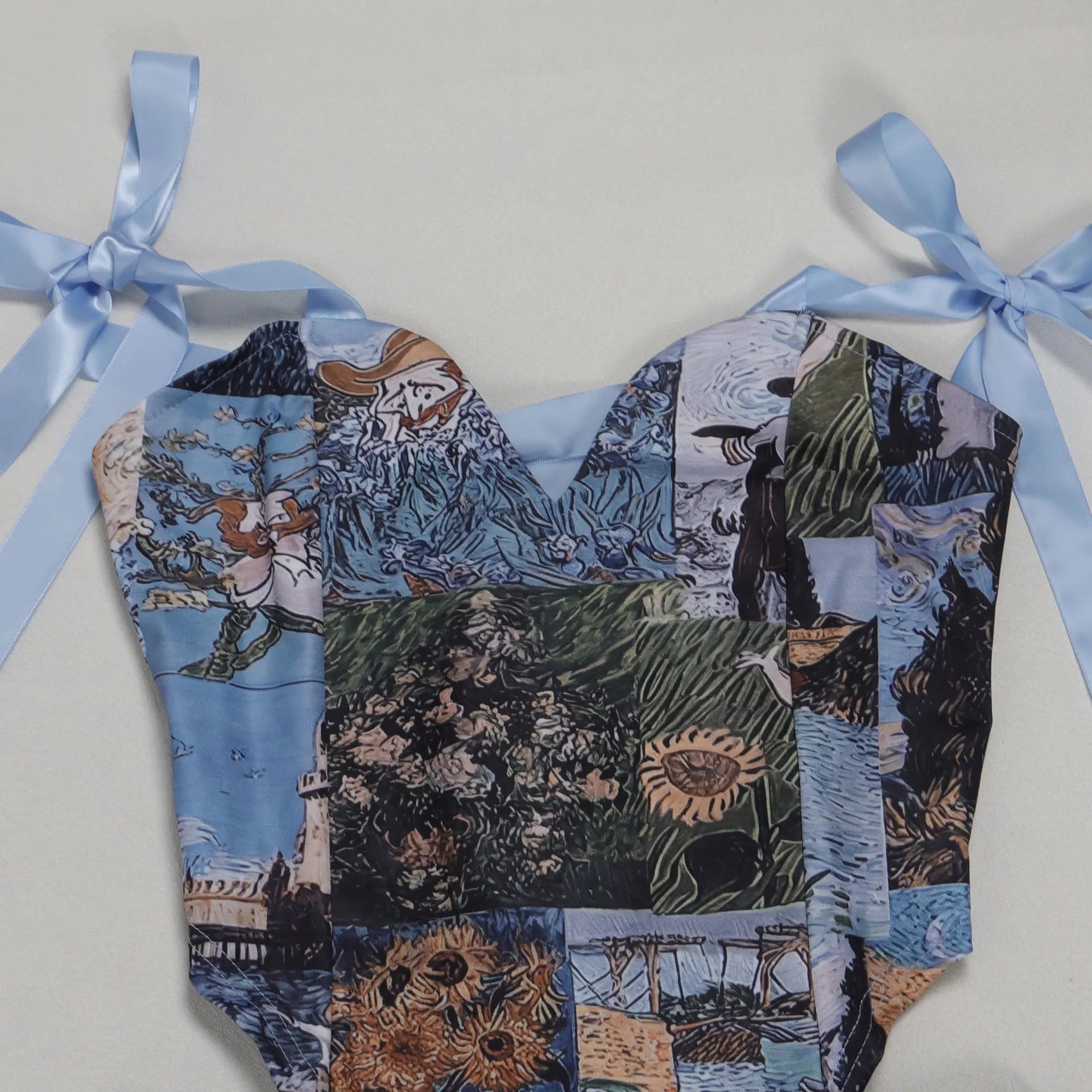 Oil Painting Ink Splash Printing Drawstring Tie Lace Multi-Pocket Straight Pants Two Piece Set