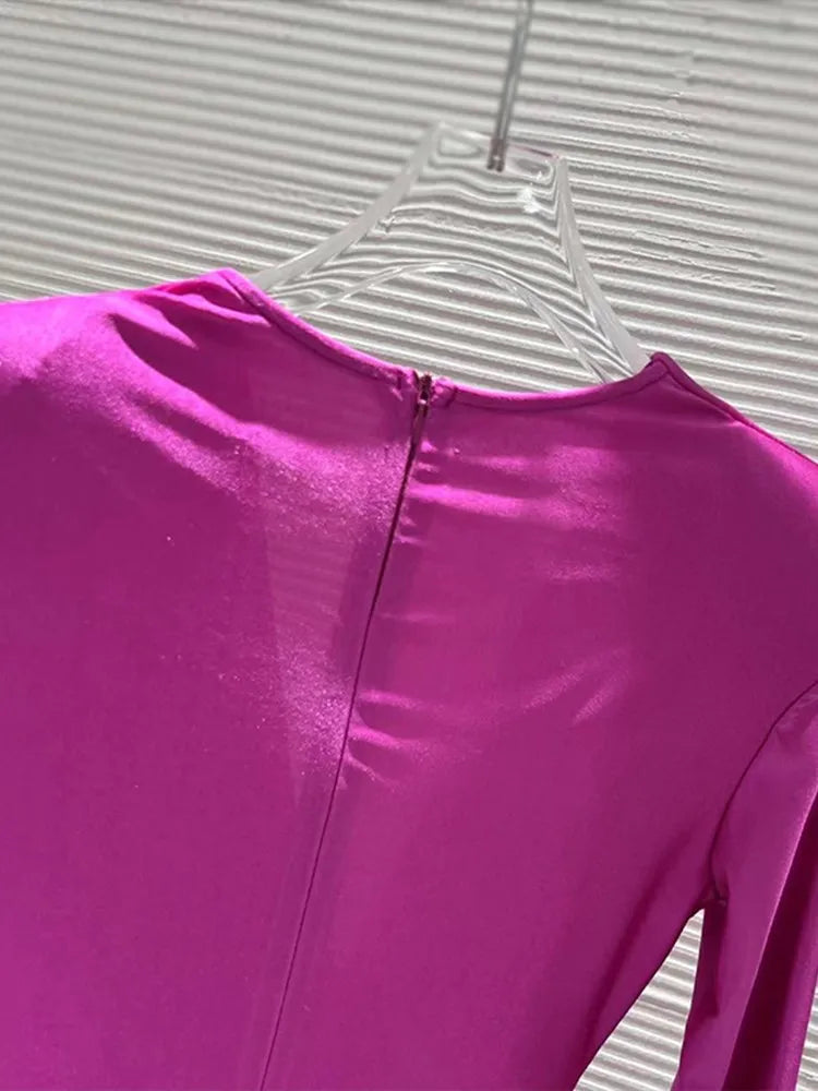 Solid Folds Twist V Neck Long Sleeve High Waist Slim Blouse