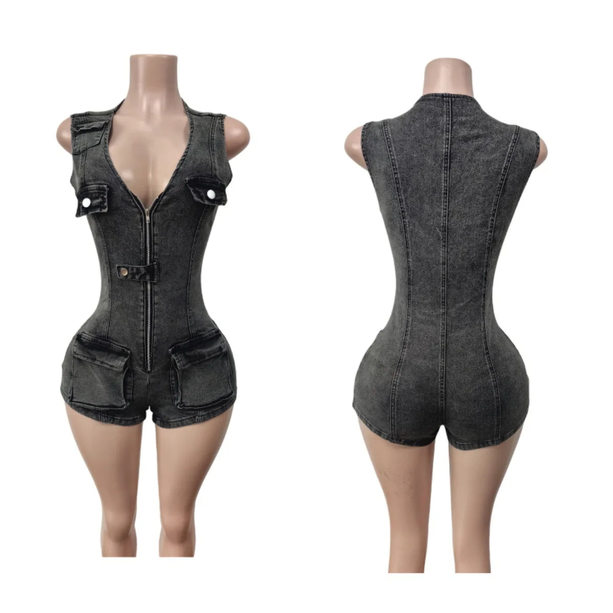 Sleeveless Denim Short Demin Jumpsuit