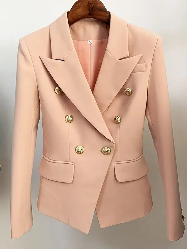 Classic Double Breasted Metal Lion Buttons Blazer