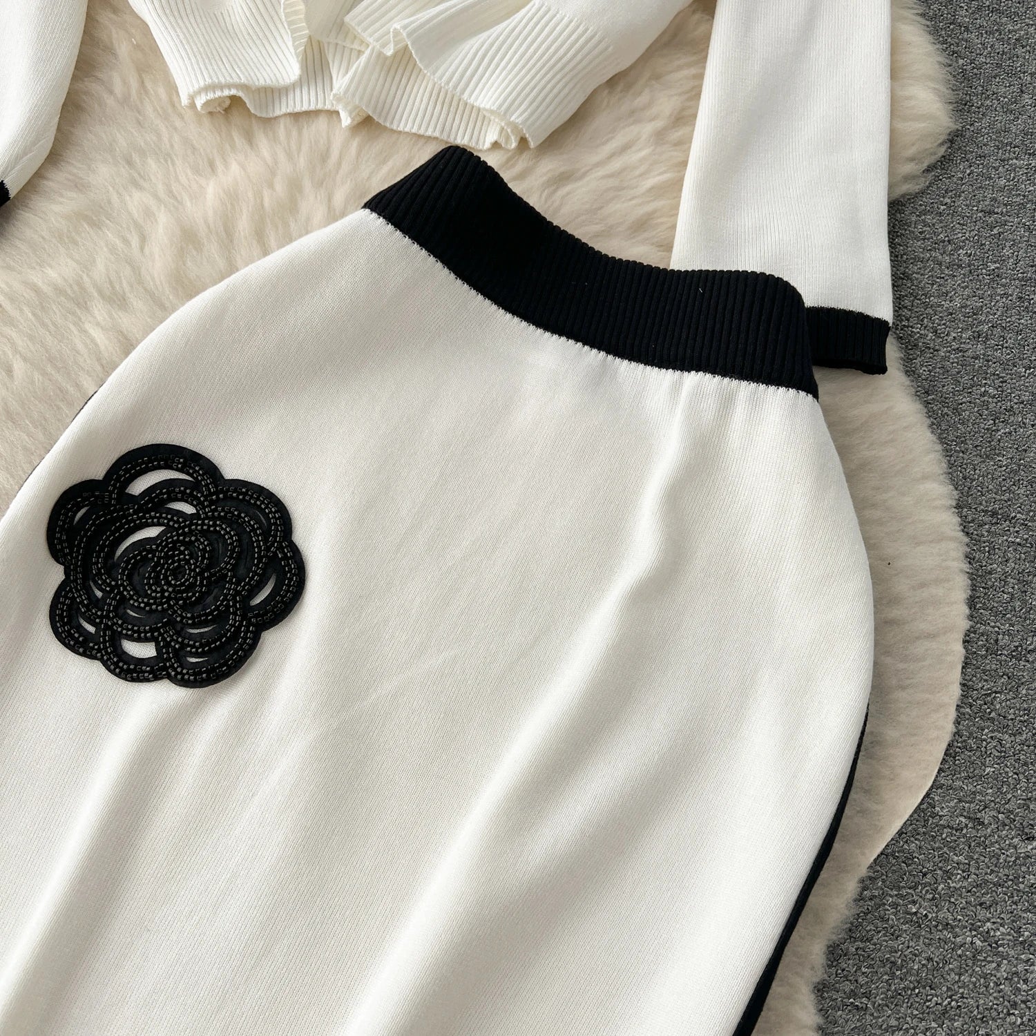 Long Sleeve Pullover Elastic Waist Long Skirt Sweater Suit
