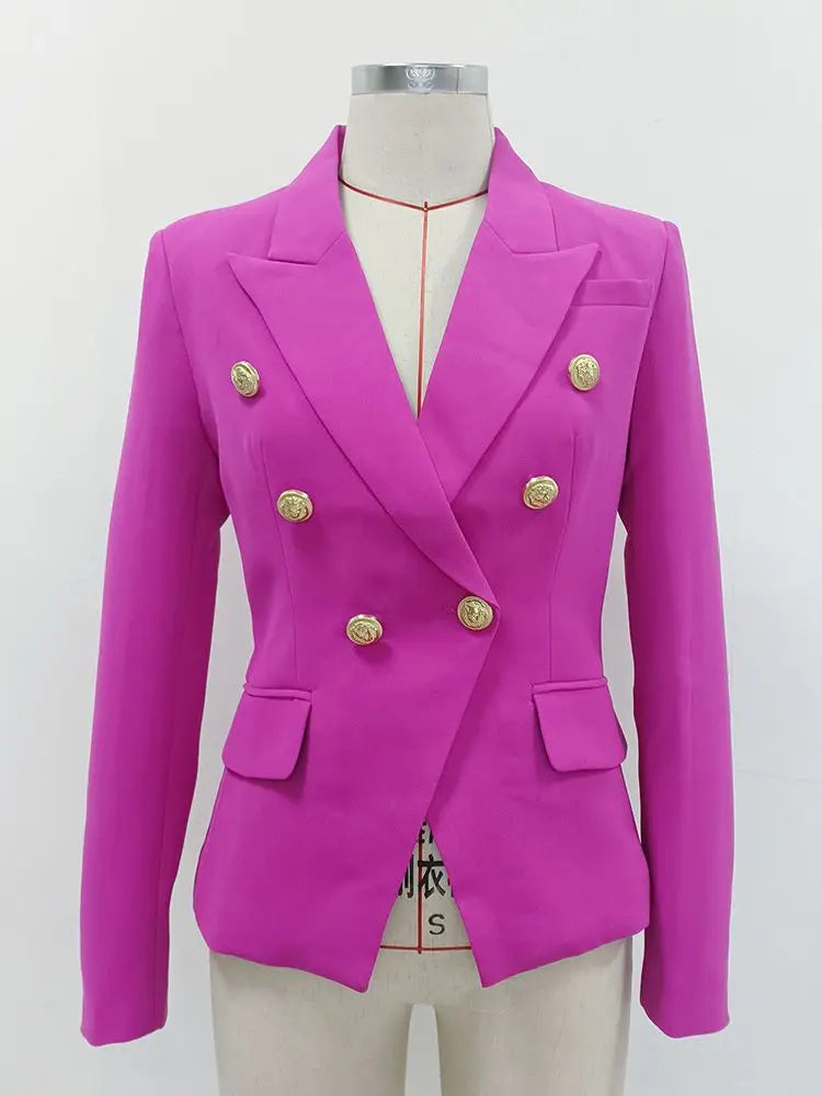 Classic Double Breasted Metal Lion Buttons Blazer