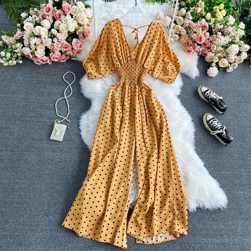 V Neck Dolman Sleeves Floral Print Wide Leg Jumpsuit