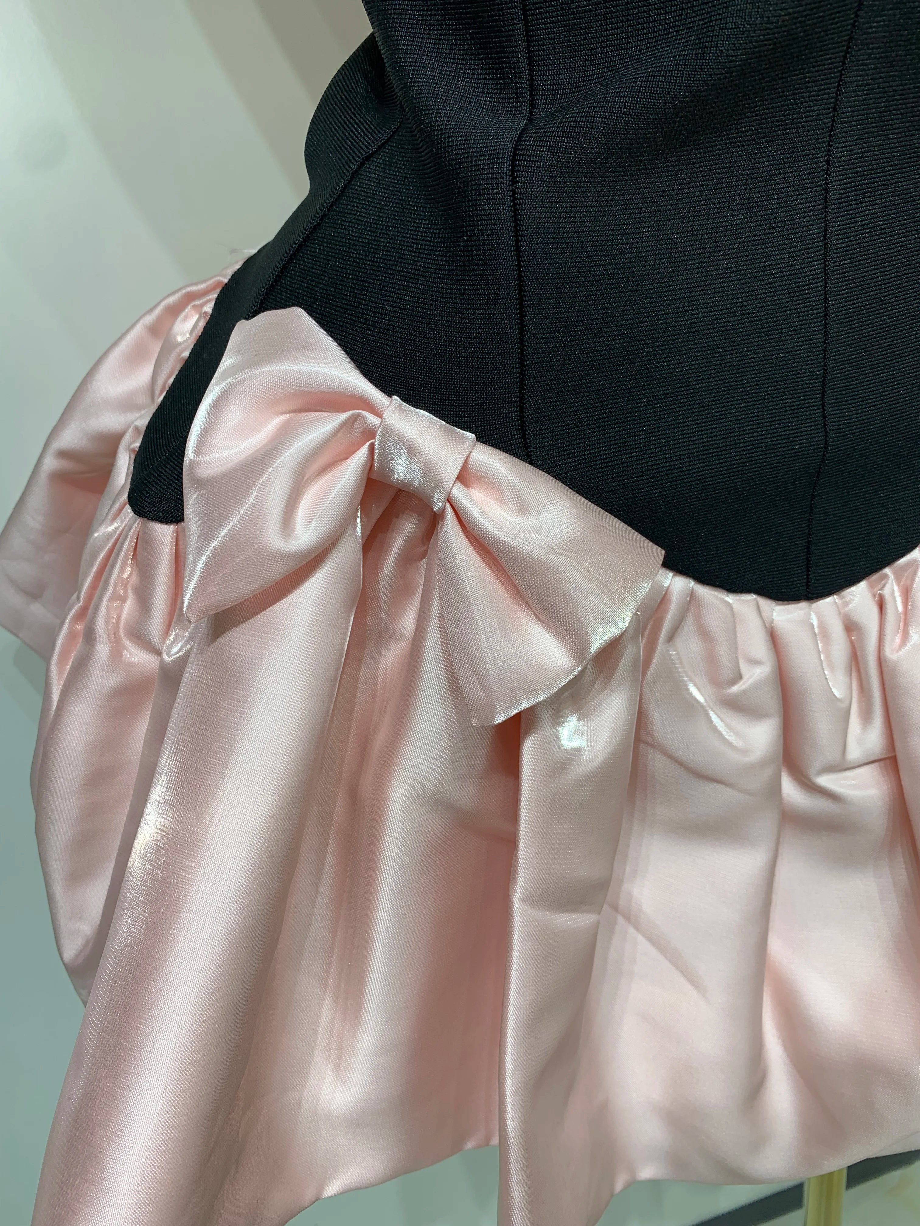Short Bandage Bow Decoration Bubble A-line Mini Dress