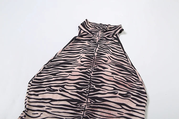 Tiger Stripes Y2K Tight Stretch Backless Split Sleeveless Dress