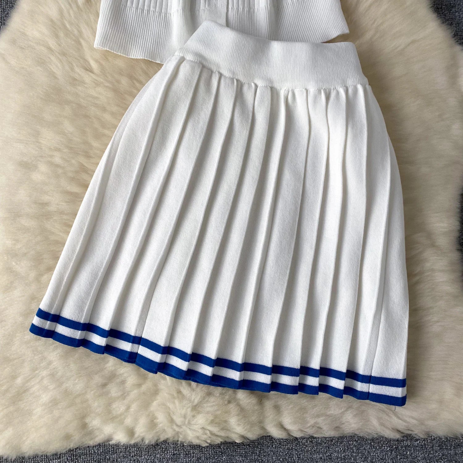 Short Sleeve Shirt+Pleated Skirt Two pcs Set