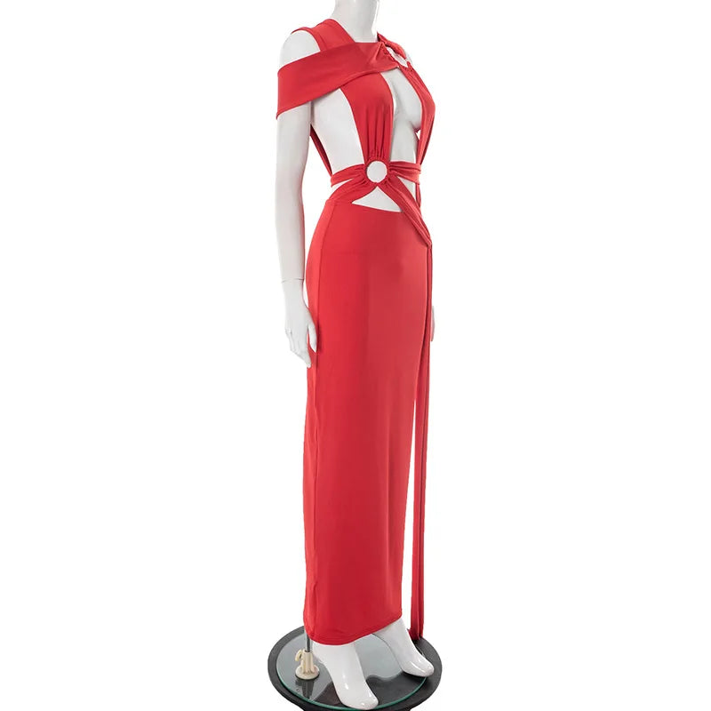 Irregular Long Hollow Out Maxi Bodycon Dress