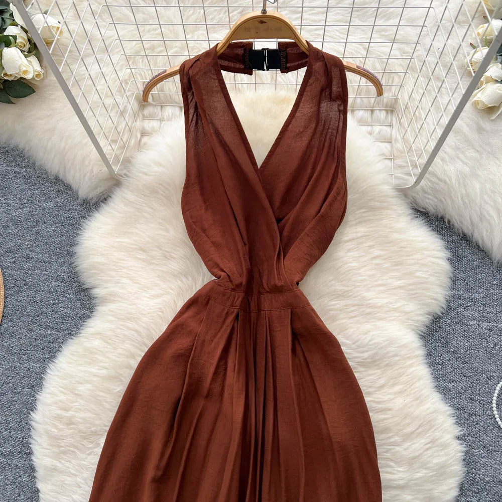 Backless Halter Lace Up Draped Chic Jumpsuit