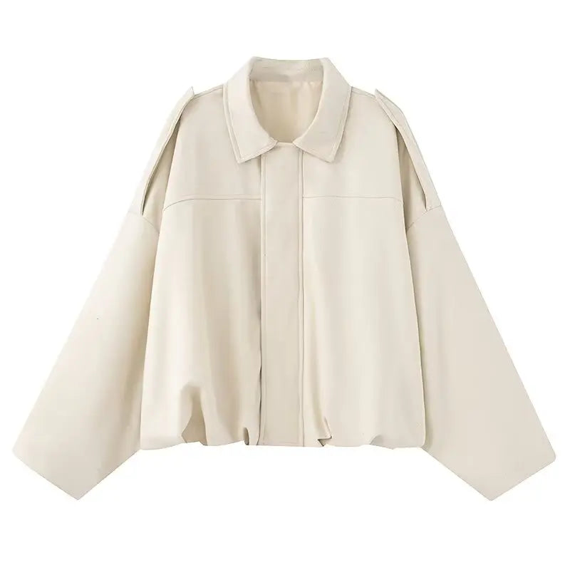 Loose Pilot Faux Suede Long Sleeve Blouse