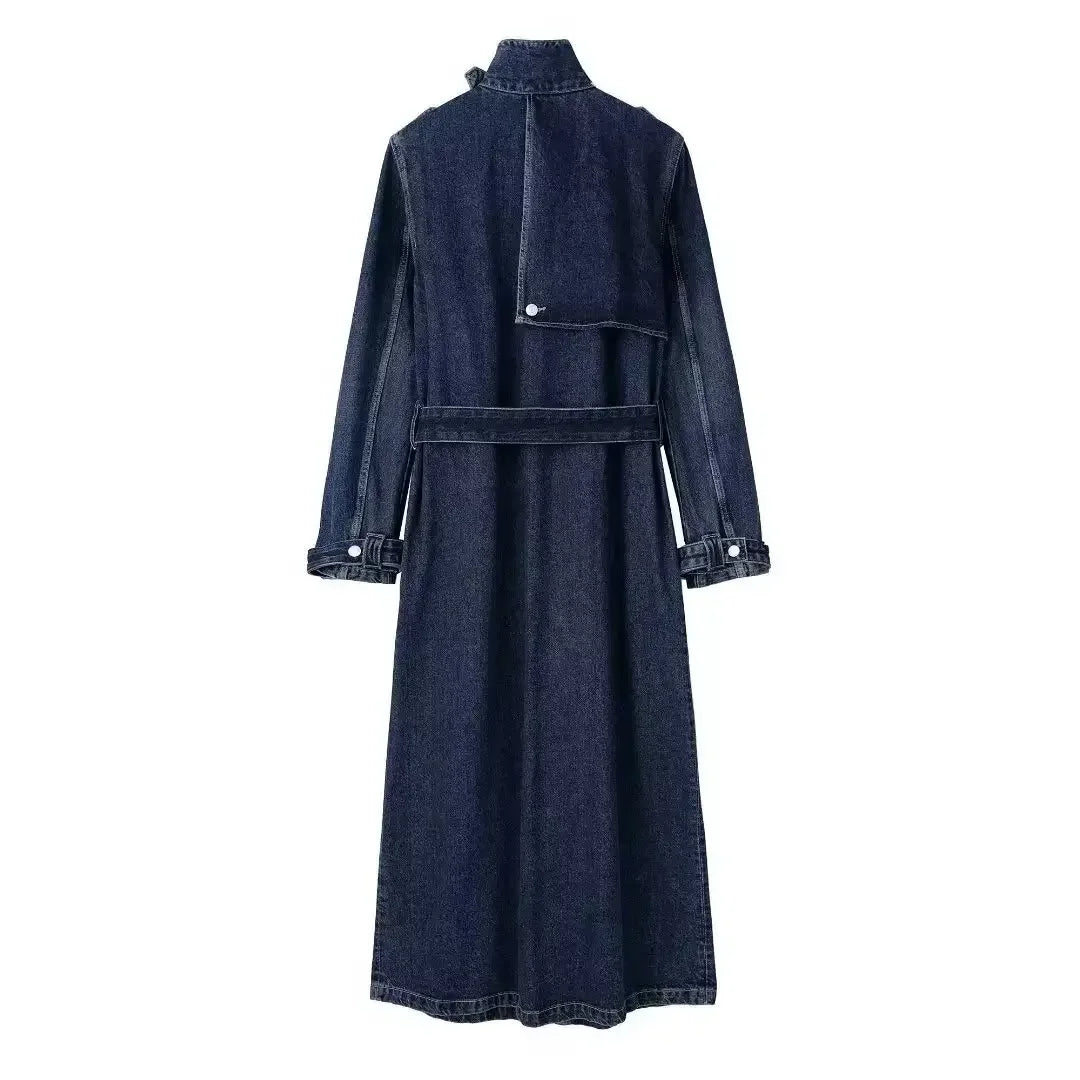 Elegant Long Denim Style Women's Coat