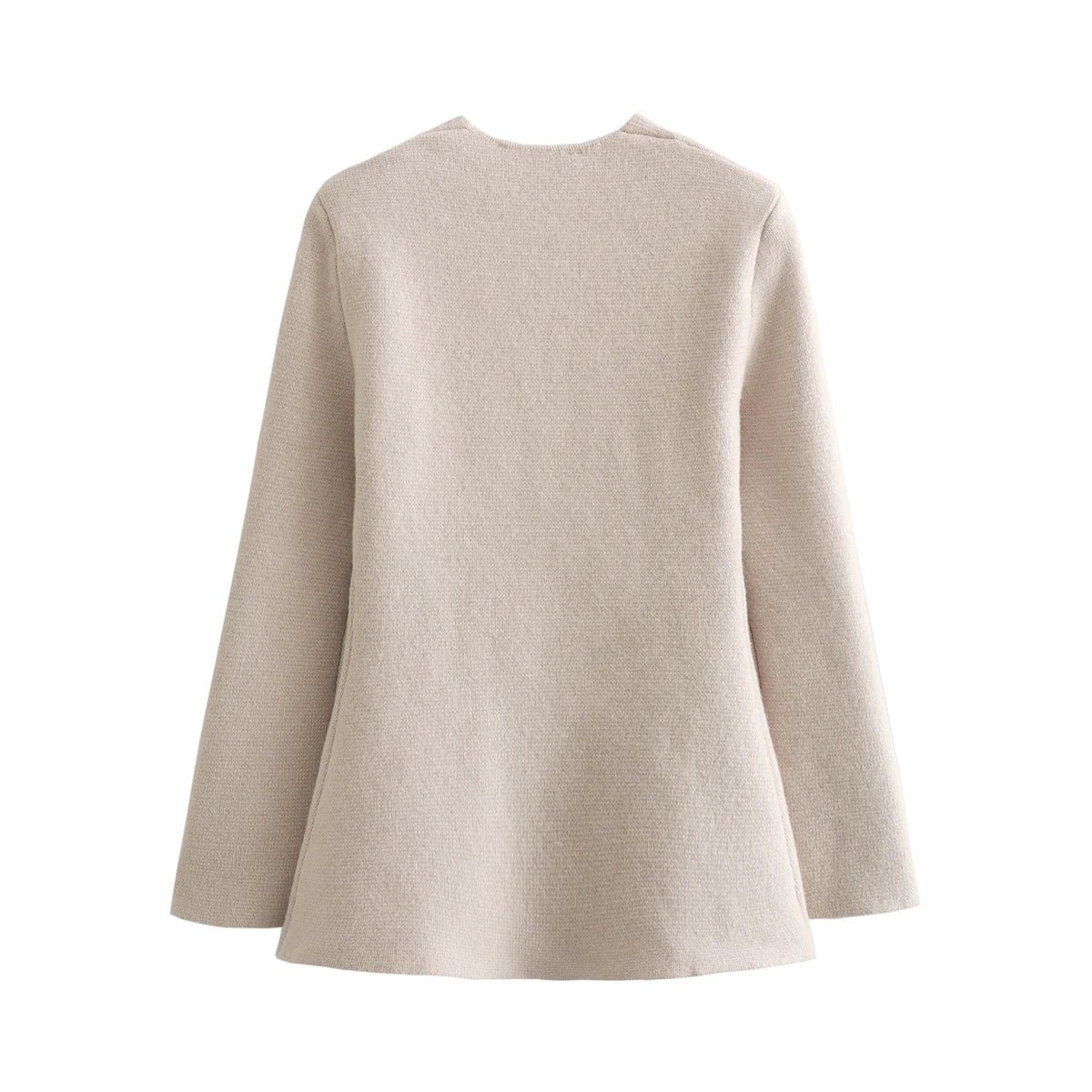 Knitted Long Sleeve V-neck Single Buckle Jacket Blazers