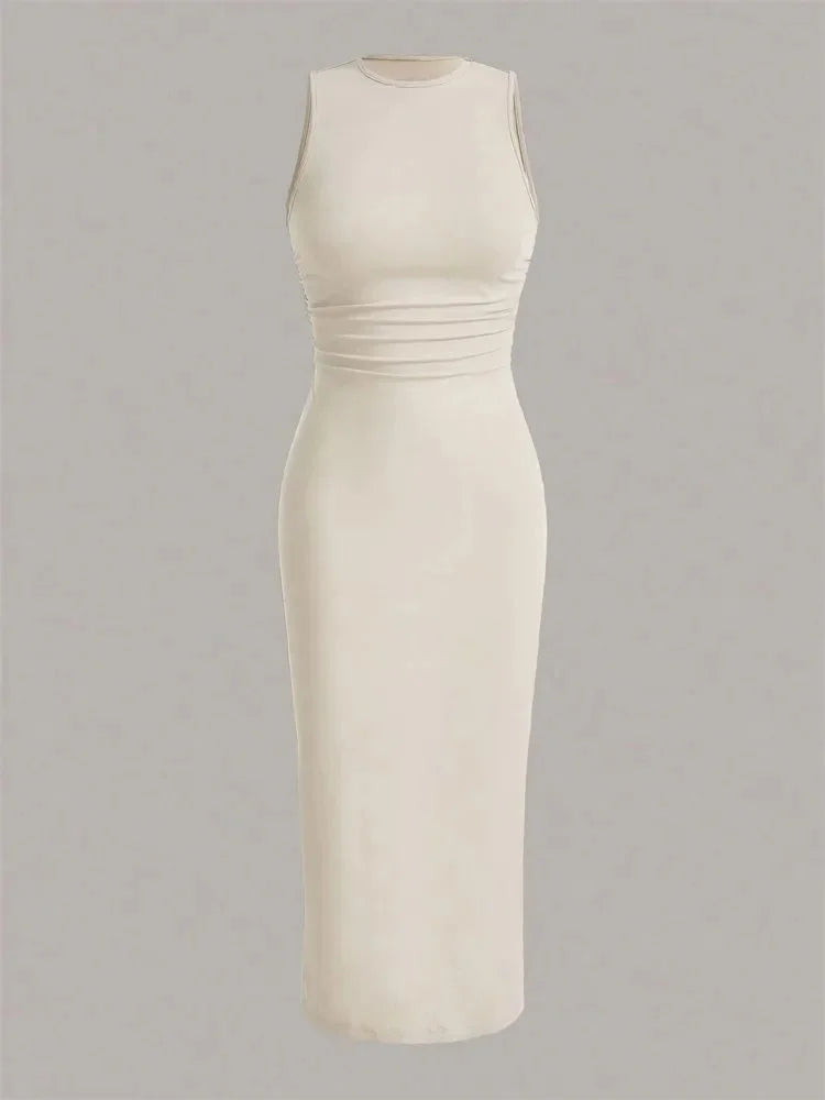 Solid Basic Round Neck Sleeveless Bodycon Dress