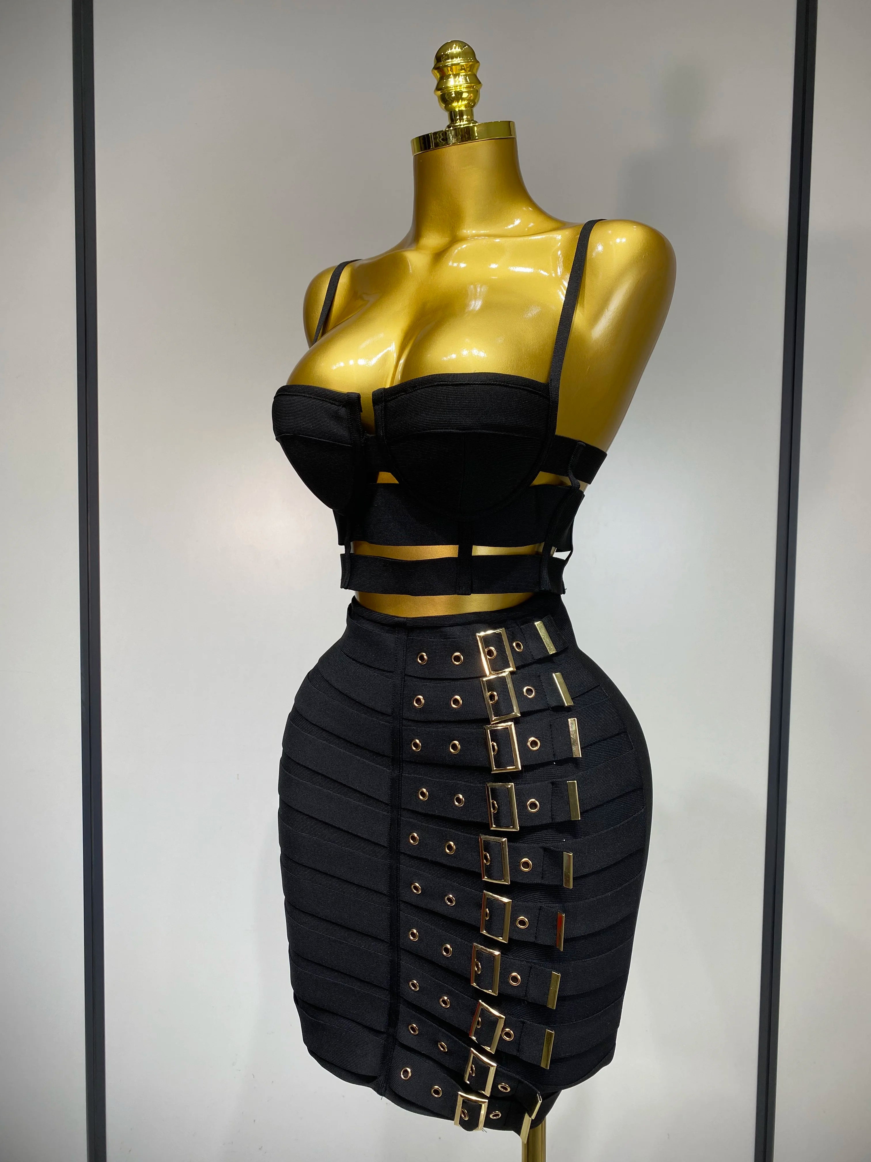 Cut Out Bodycon Bandage Top And Skirt Two Piece