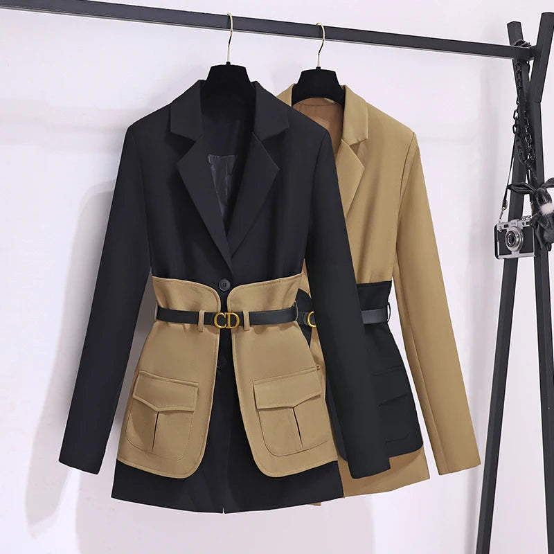 Blazer Office Lady Contrast Style Business Slim Suits Coats