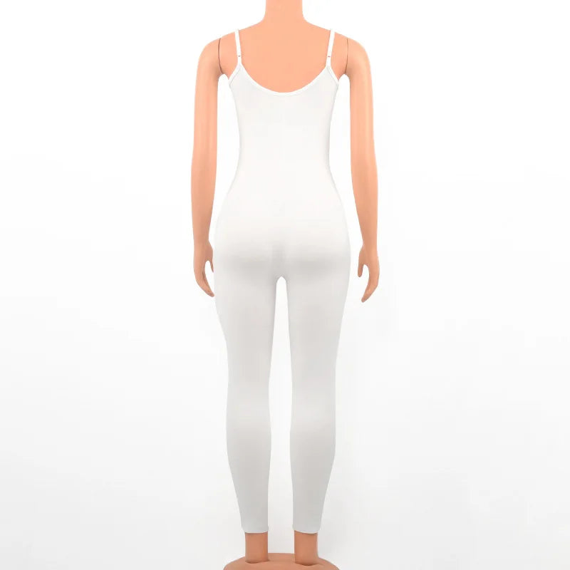 Sleeveless Spaghetti Strap Backless Casual Bodycon Jumpsuit