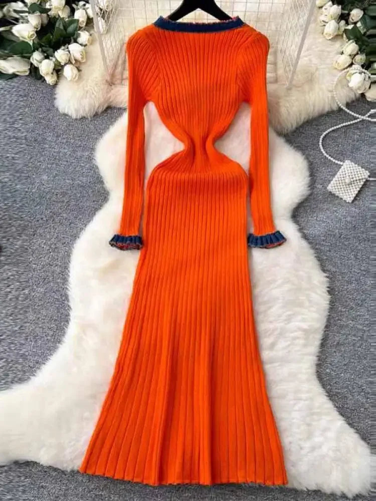 Pathwork Round Neck Long Sleeve Knit Dress