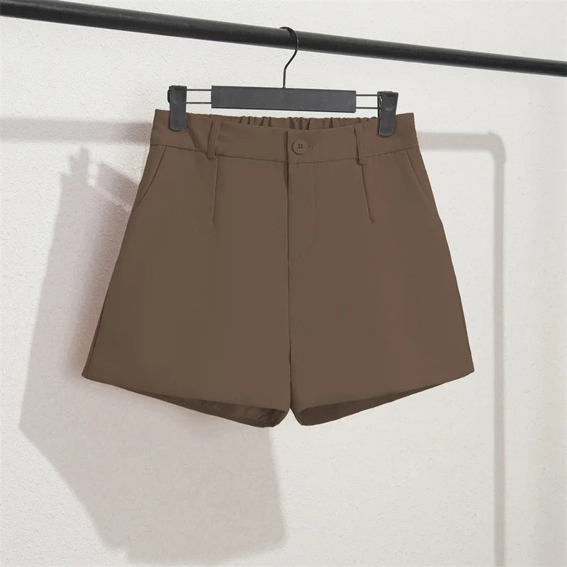 Solid Casual Elegant Office Lady Short Elastic Waist Basic All-match Loose Shorts